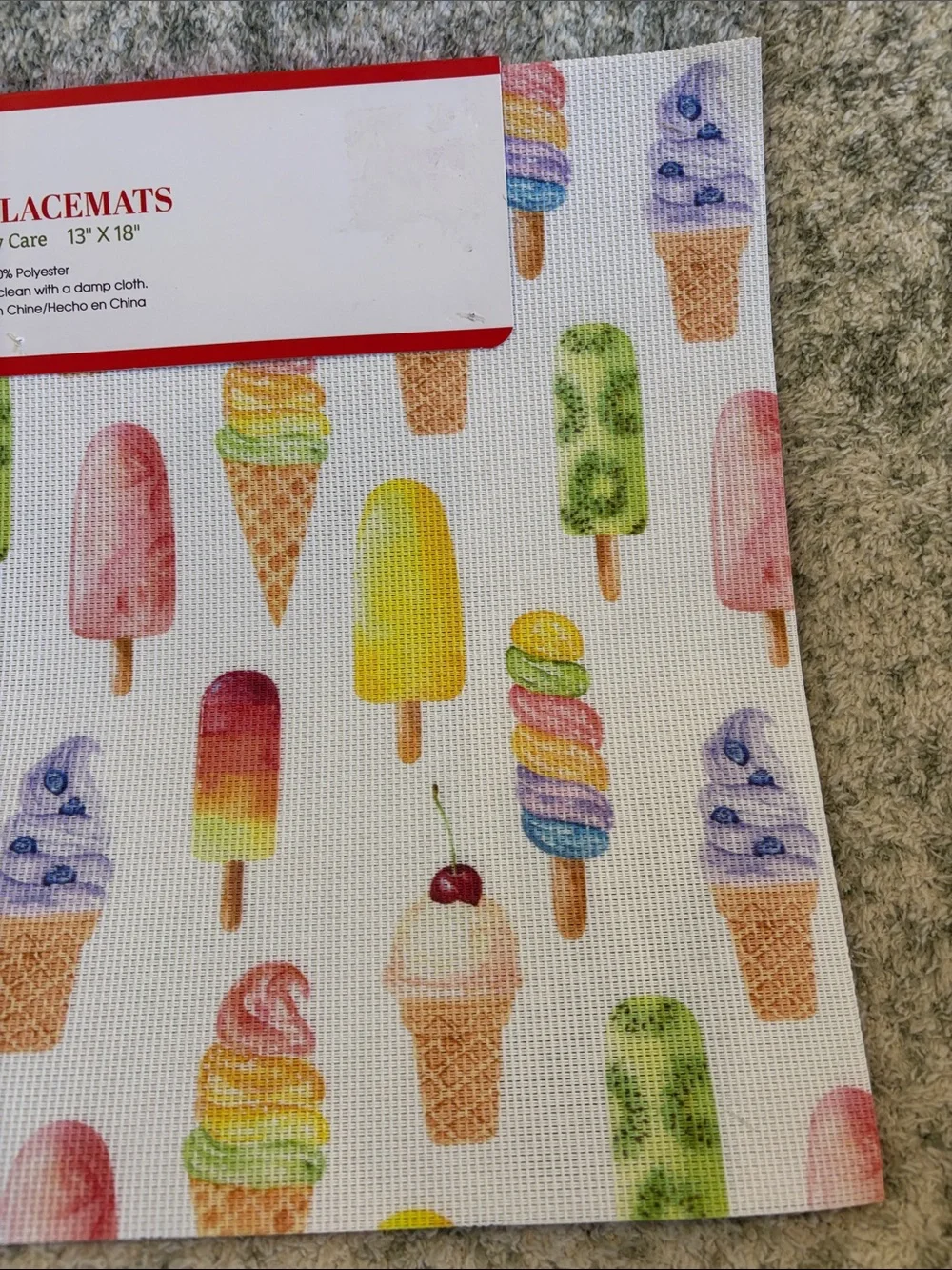 Ice Cream Popsicle Placemat Set of 4 NWT Bliss Studio 13x18” pvc polyester
